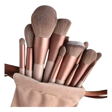 Kit de Pincéis de Maquiagem com 13 Unidades - Cor Marrom