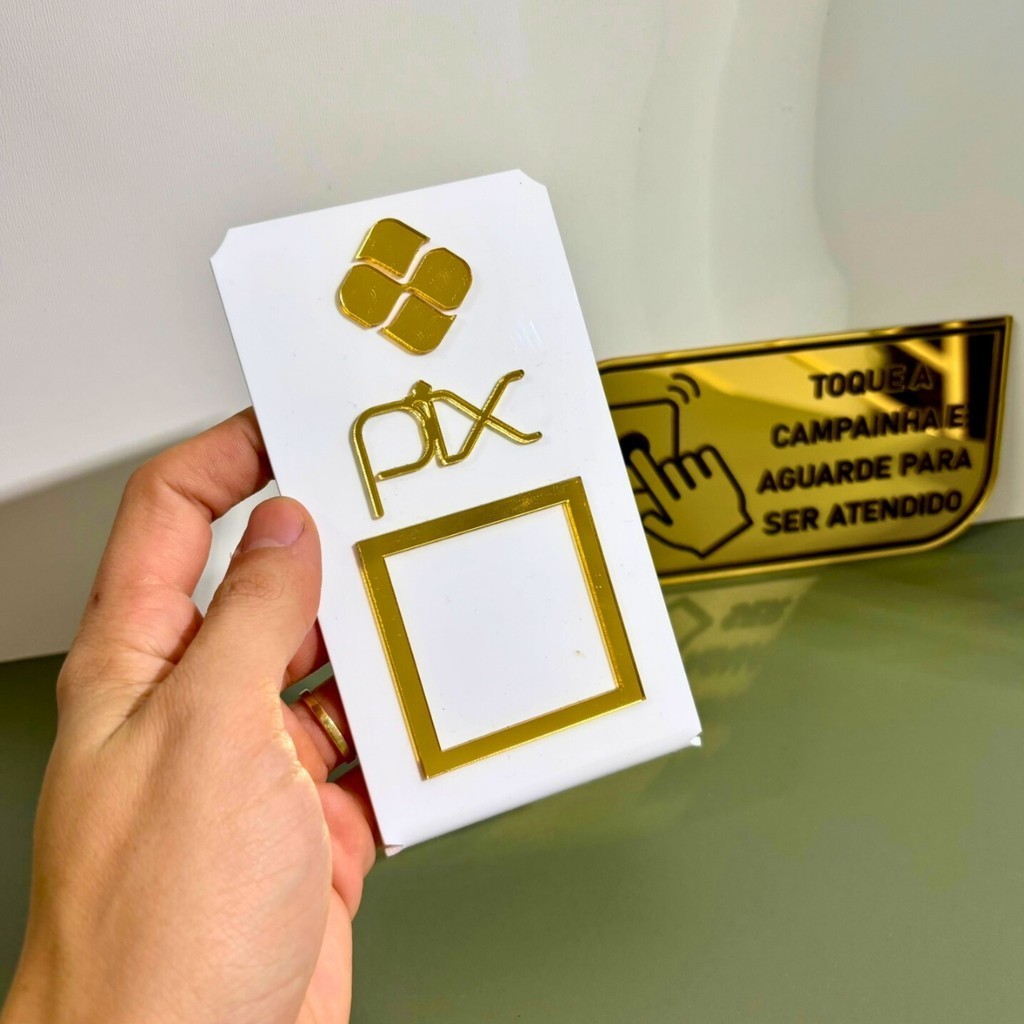 Kit Placa Pix Personalizada e Identificação de Campainha em Acrílico Espelhado