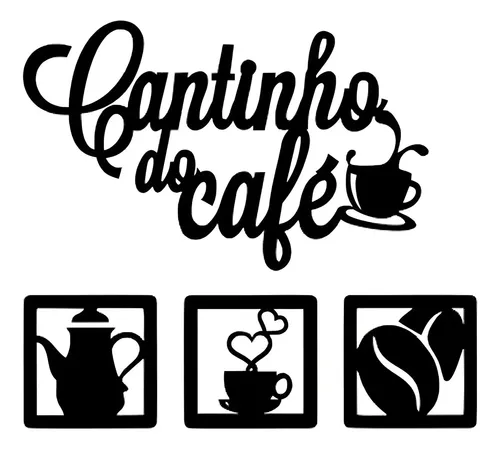 Kit Placas Decorativas Cantinho do Café em MDF Preto