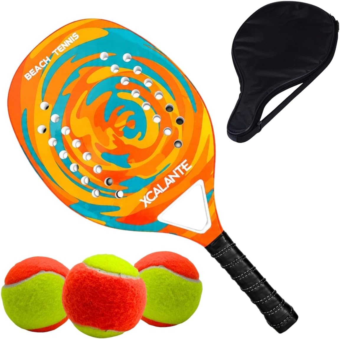Kit Raquete de Beach Tennis em Fibra de Carbono com Capa e Bolinhas