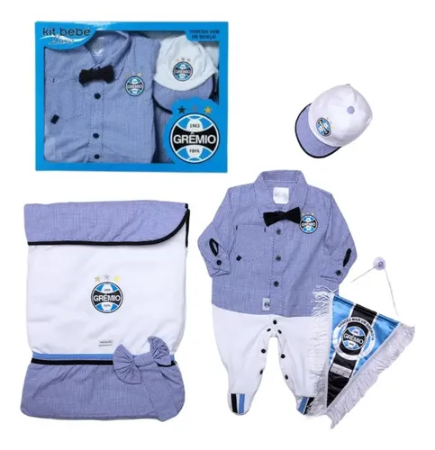 Kit Saída De Maternidade Grêmio Luxo Meninos Oficial Azul Rn