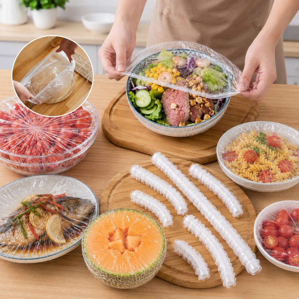 Kit de Tampas de Plástico Descartáveis com Elástico para Alimentos