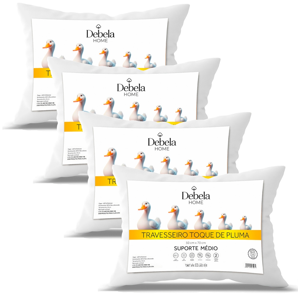 Kit com 2 ou 4 Travesseiros Fibra de Silicone Pluma de Ganso Sintética 50x70cm