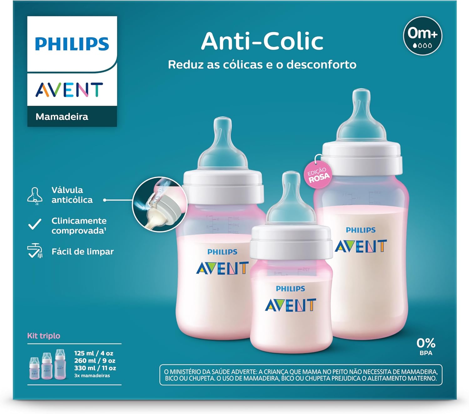 Kit Triplo Mamadeira Anti-Colic Philips Avent Rosa