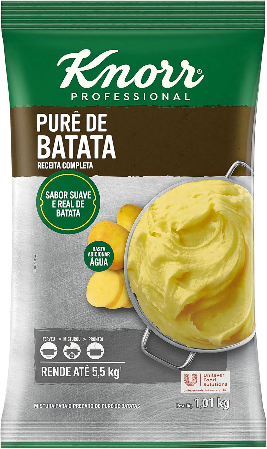 Purê de Batatas Knorr Professional 1,01kg Embalagem amarela de purê de batatas desidratado profissional para preparo rápido e alto rendimento