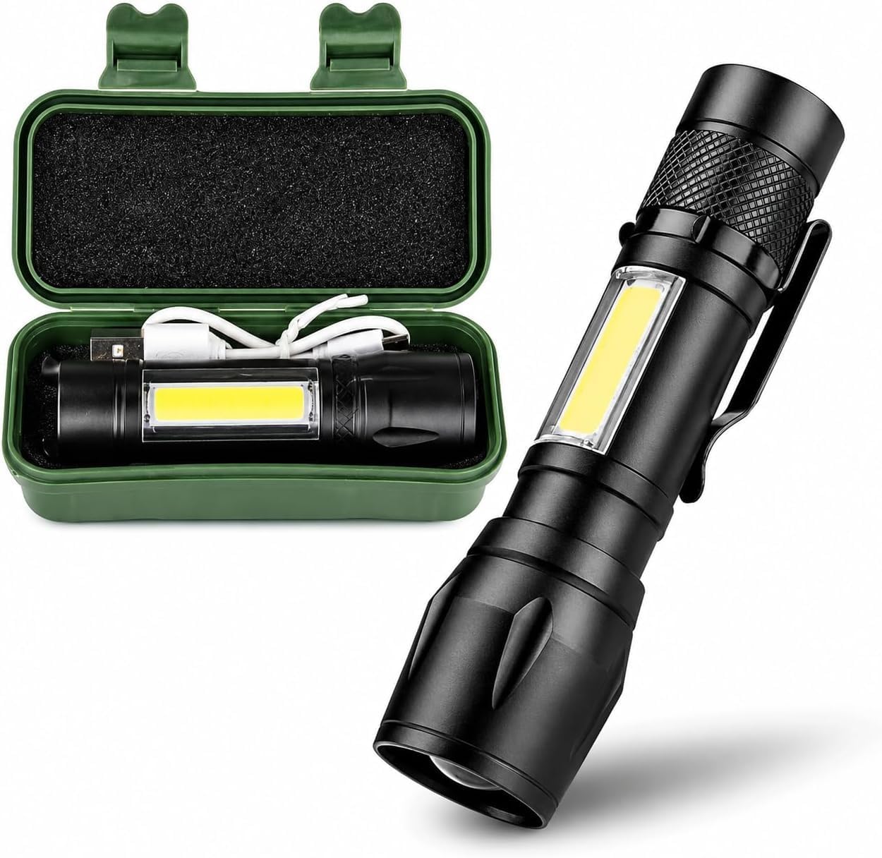 Lanterna Tática LED Recarregável USB com Zoom Ajustável