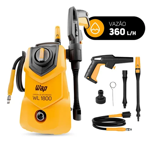 Wap WL 1800 Lavadora de Alta Pressão Lavadora de alta pressão Wap WL 1800 amarela de 1400W e 1500 PSI em ângulo frontal