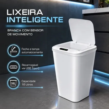 Lixeira Inteligente Automática com Sensor 16L Earman Company