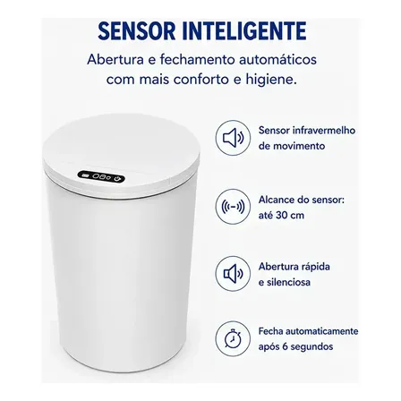 Lixeira Inteligente com Sensor 16L: Praticidade e Higiene para o Dia a Dia