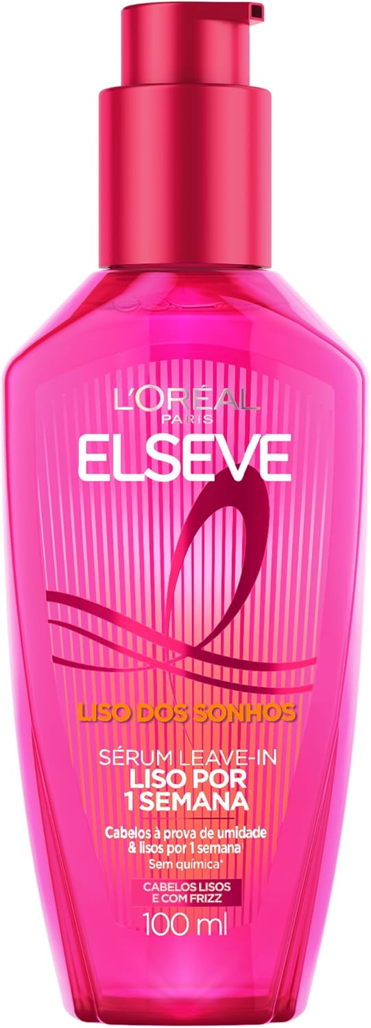 Sérum Leave-in L'Oréal Paris Elseve Liso dos Sonhos 100ml Frasco de sérum capilar Elseve Liso dos Sonhos com tampa dosadora sobre fundo neutro