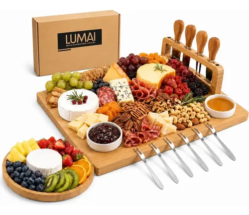Kit Tábua de Bambu Premium LUMAI para Queijos e Frios