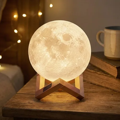 Luminária Led Lua Cheia 3D: Abajur de Mesa 12cm Luxside
