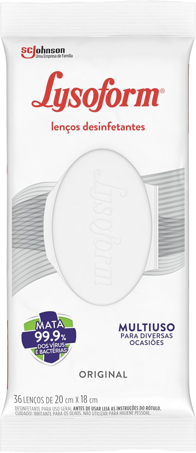 Lenço Umedecido Lysoform Original Desinfetante Multiuso Pacote de lenços umedecidos desinfetantes Lysoform Original para limpeza e desinfecção multiuso residencial