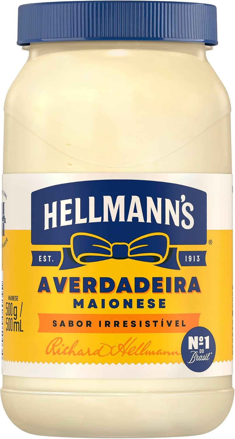 Maionese Hellmann's Tradicional 500g Pote de Maionese Hellmann's Tradicional de 500g com rótulo azul e tampa branca