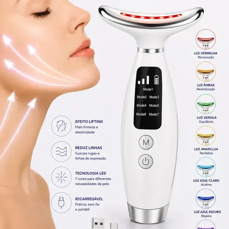 Massageador Facial 7 Cores com Fototerapia e Vibração