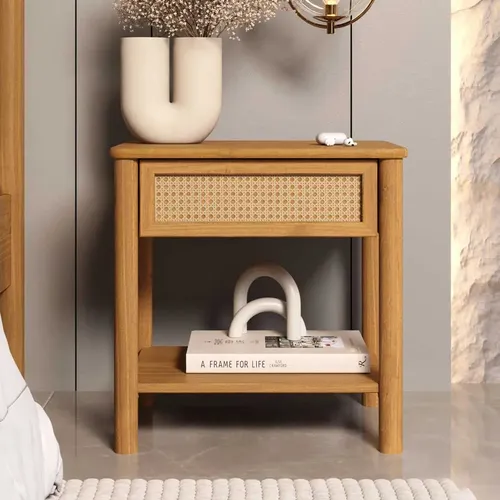 Mesa de Cabeceira Rattan Cefira Freijó com 1 Gaveta
