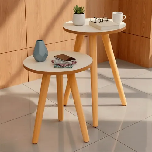 Mesa De Canto Pé Palito: Conjunto com 2 Mesas Tripé Redonda Fosca