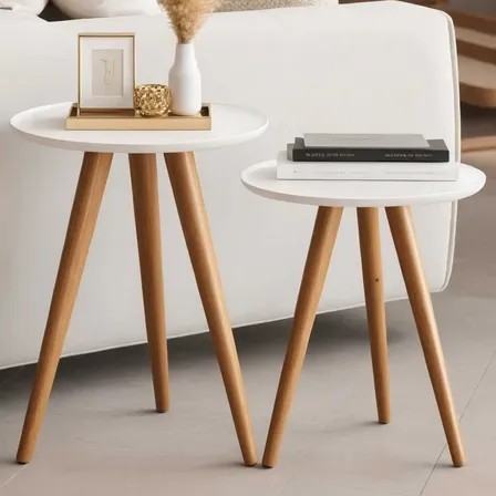 Mesa de Canto Pé Palito: Conjunto com 2 Mesas Tripé Redondas
