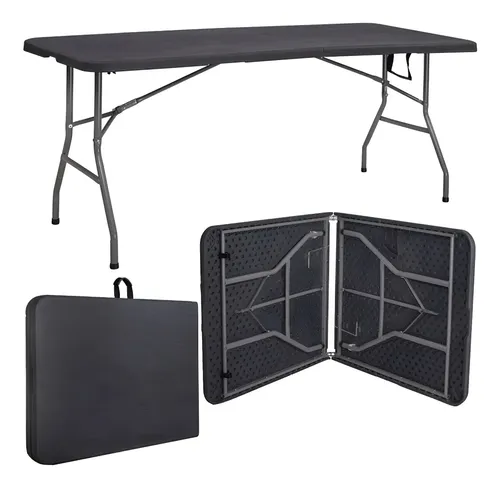 Mesa Dobrável Vira Maleta Luvinco 1.80m com Alça Portátil - Preta