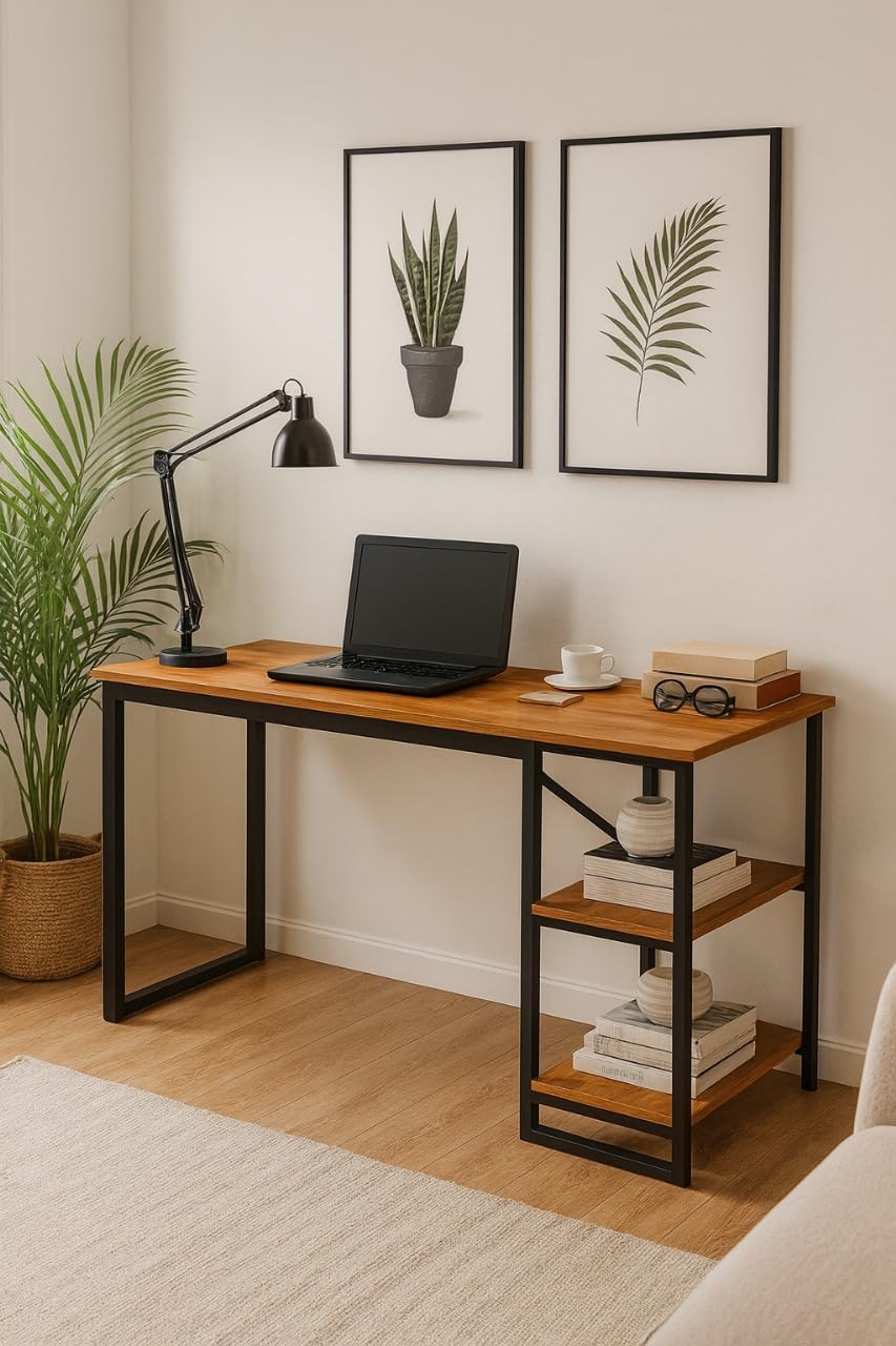 Mesa Home Office com Prateleiras de Metal E&A - Preto/Canela