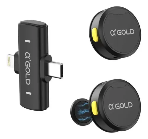 Microfone de Lapela A'gold MCF-38D Sem Fio: Duplo e Compatível com iPhone e Android