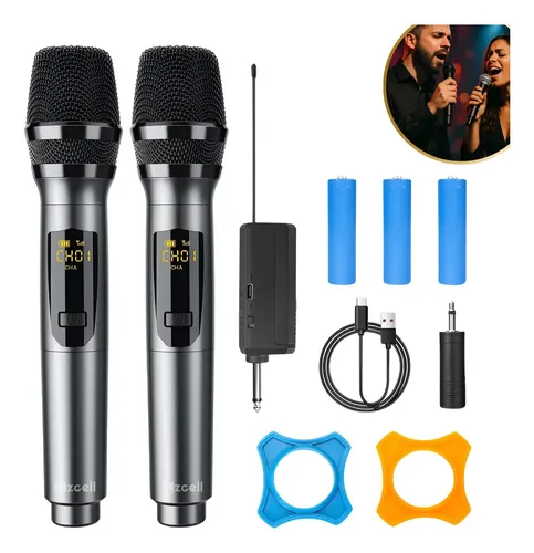 Microfone Sem Fio Duplo UHF Profissional Mzcell com LED e Bateria Recarregável