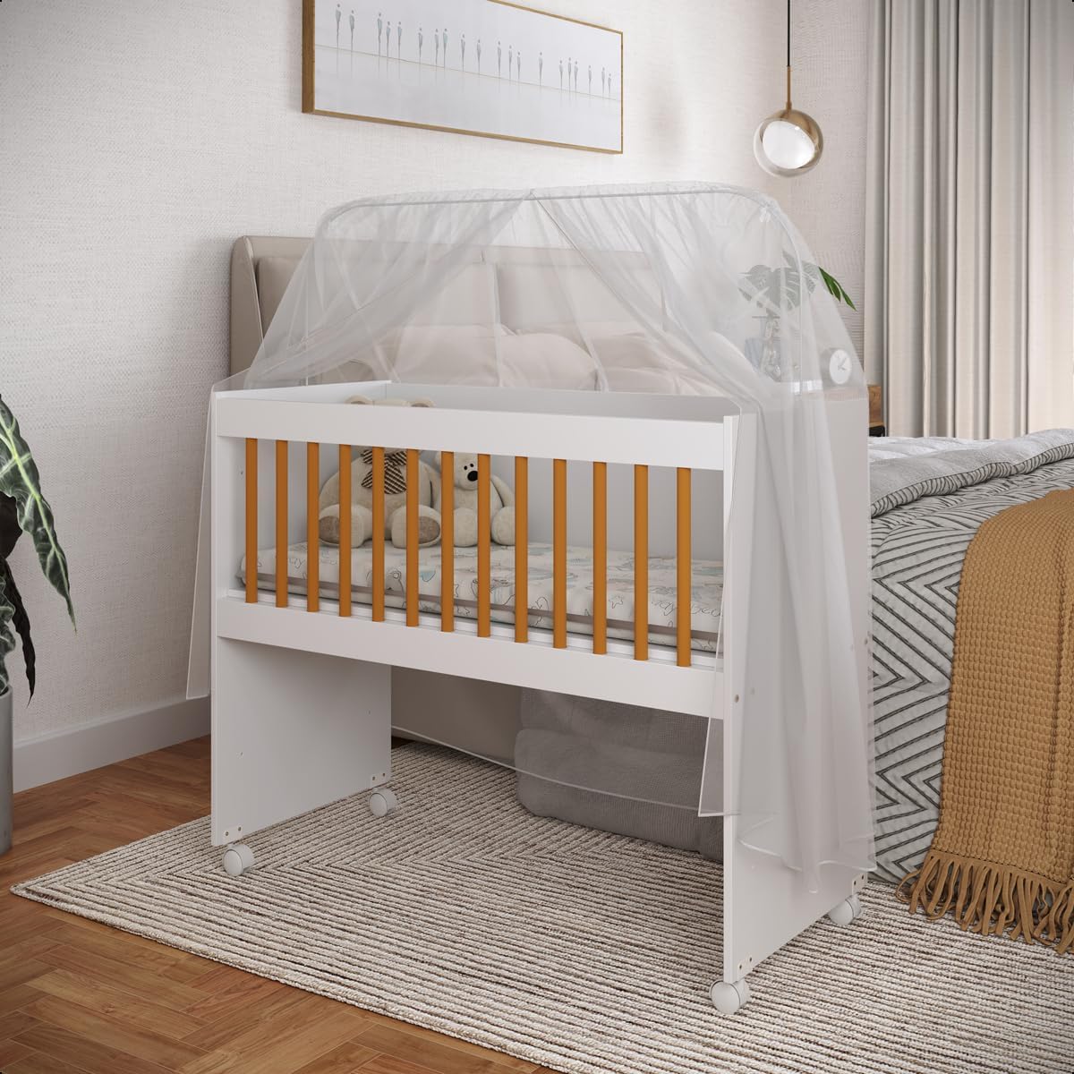 Mini Berço Moisés 100% MDF com Colchão e Grade Removível