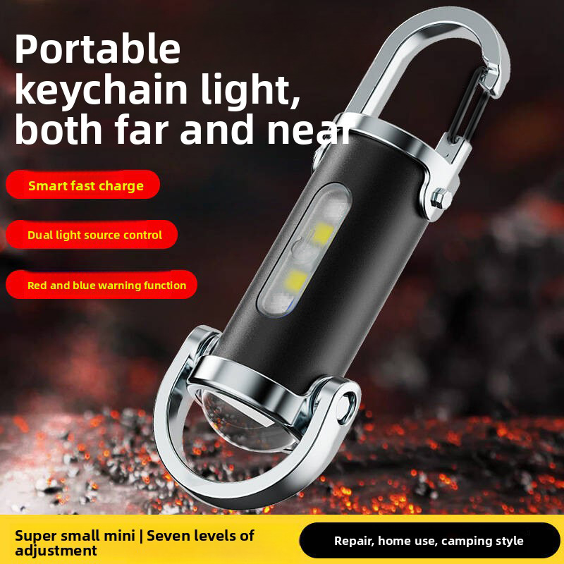 Mini Lanterna de Chaveiro COB com Carregamento USB e 7 Modos de Luz