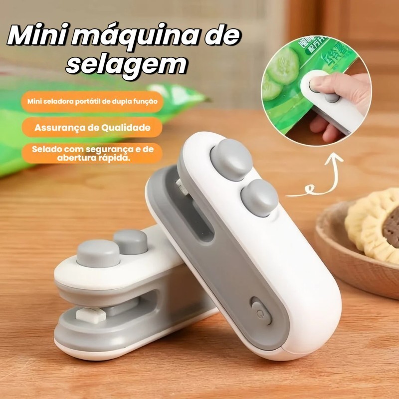 Mini Máquina Seladora Recarregável para Embalagens Plásticas 2 em 1