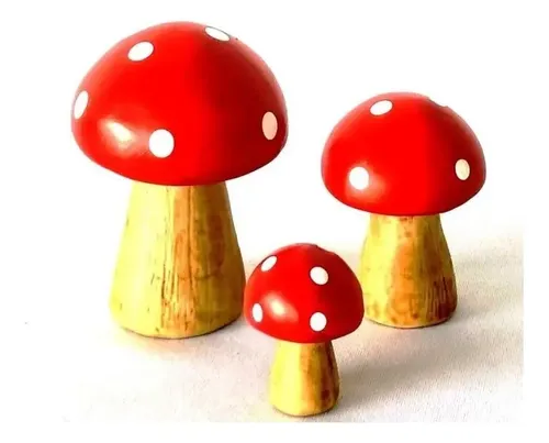 Miniatura Trio Família Cogumelo Vermelho para Jardim