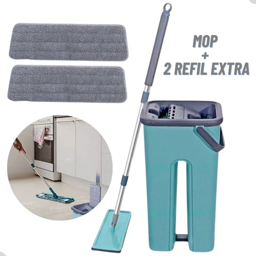 Mop Flat Esfregão com Balde Rodo Mágico Lava e Seca com 2 Refis