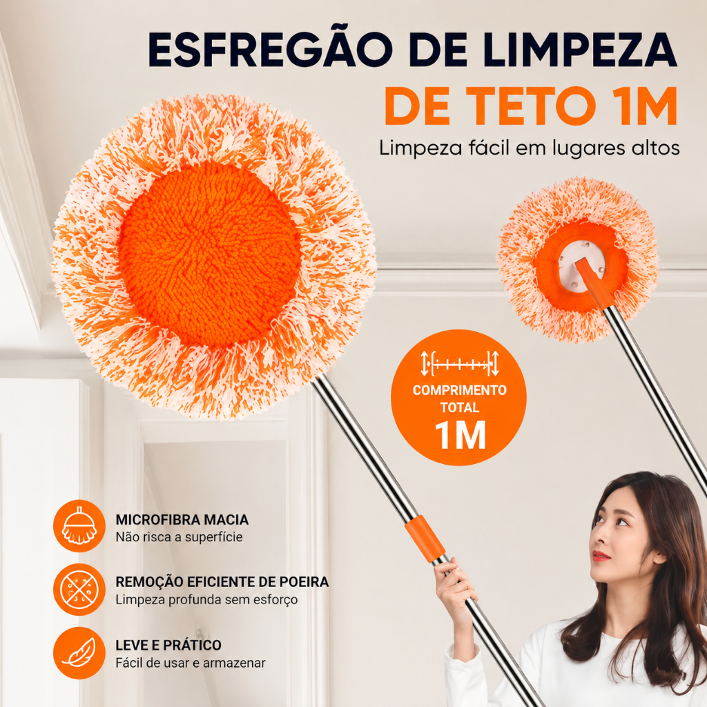 Mop Giratório de Girassol com Cabo Extensível 1M para Limpeza de Teto