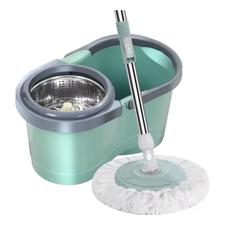 Mop Spin Limpeza 360 com Cesto em Inox 13 Litros Verde-claro