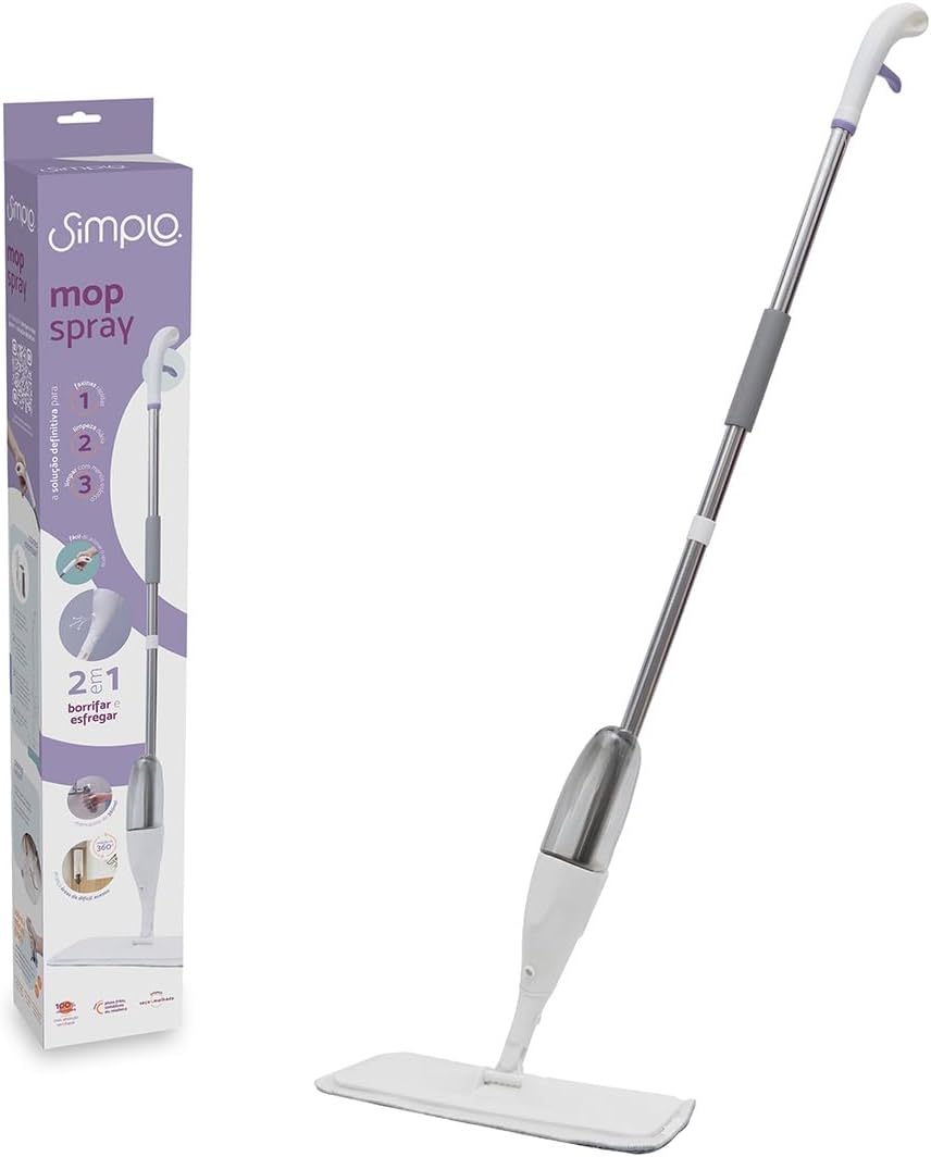 Mop Spray Simplo com Gatilho para Limpeza Residencial Mop de limpeza vertical com cabo ergonômico, dispenser acoplado e base de microfibra para pisos