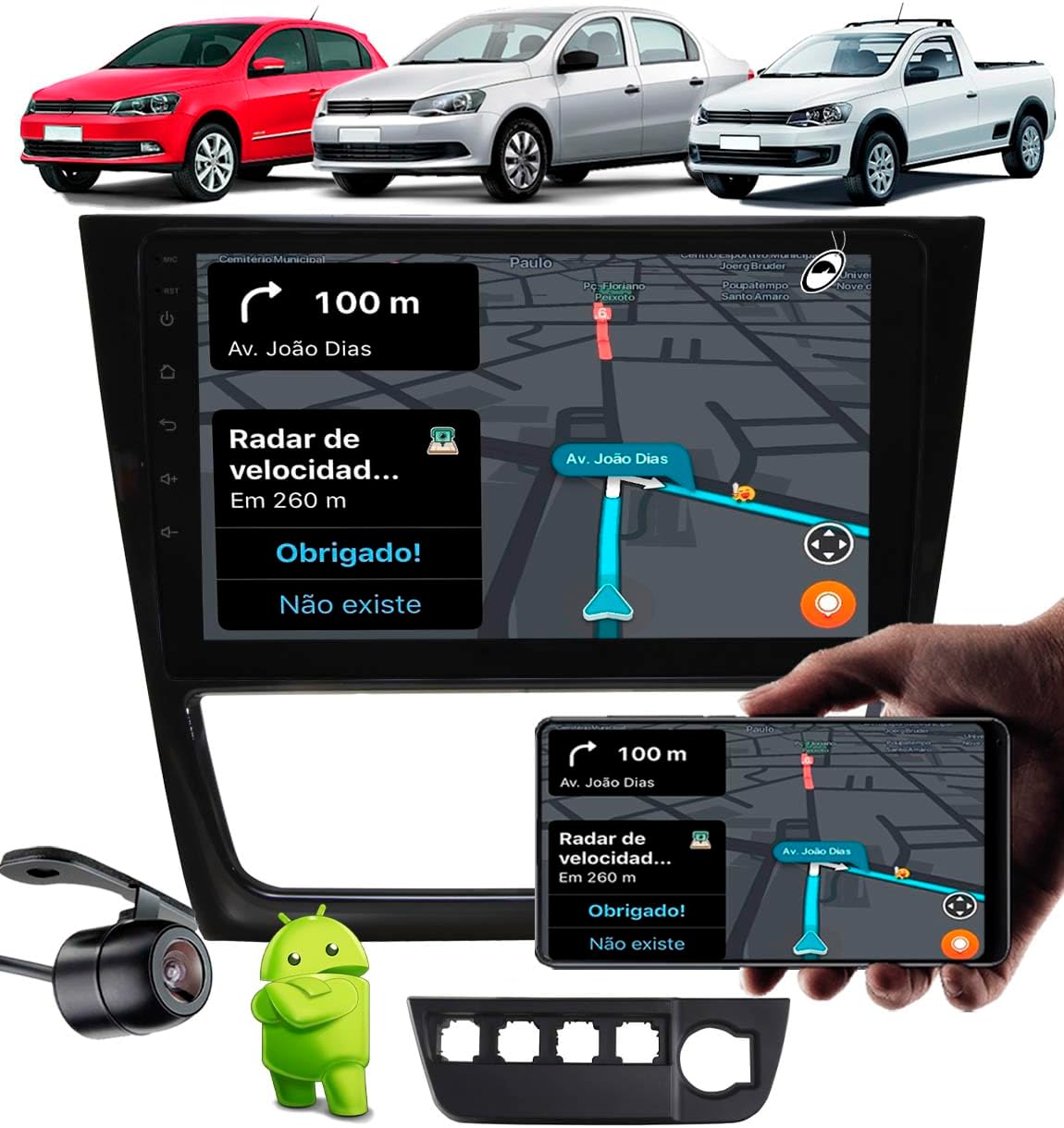 Multimídia 9" Android para VW Gol, Saveiro e Voyage G6 com Câmera