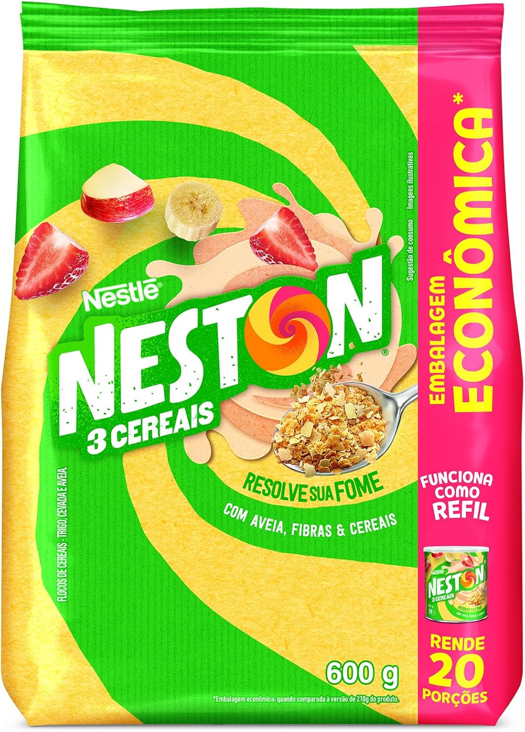 Neston Cereal Infantil 3 Cereais 600g Embalagem de 600 gramas do cereal Neston 3 Cereais composto por trigo cevada e aveia