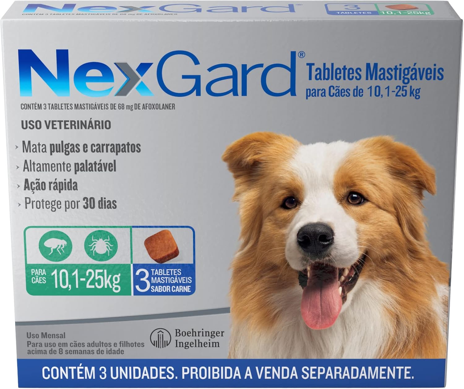 NexGard para Cães de 10,1 a 25kg: Proteção Eficaz com 3 Tabletes