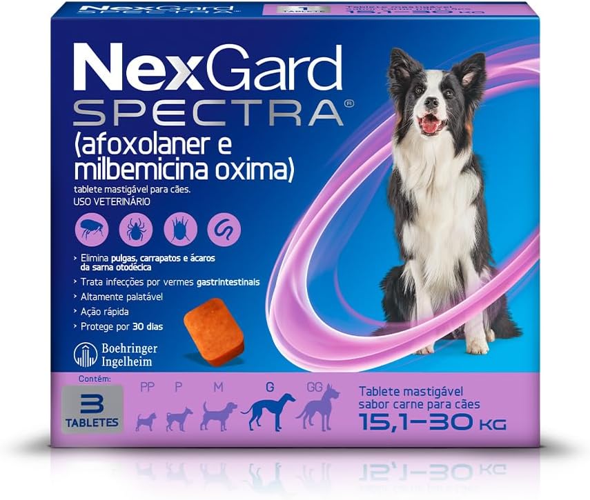 NexGard SPECTRA para Cães de 15,1 a 30kg - 3 Tabletes