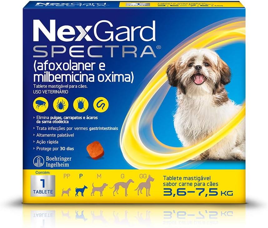 NexGard Spectra para Cães de 3,6 a 7,5 kg: O Tablete Mastigável Completo