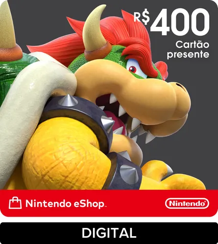Nintendo Gift Card Eshop R$ 400 Digital Cartão presente digital Nintendo eShop no valor de 400 reais com cores vermelha e branca