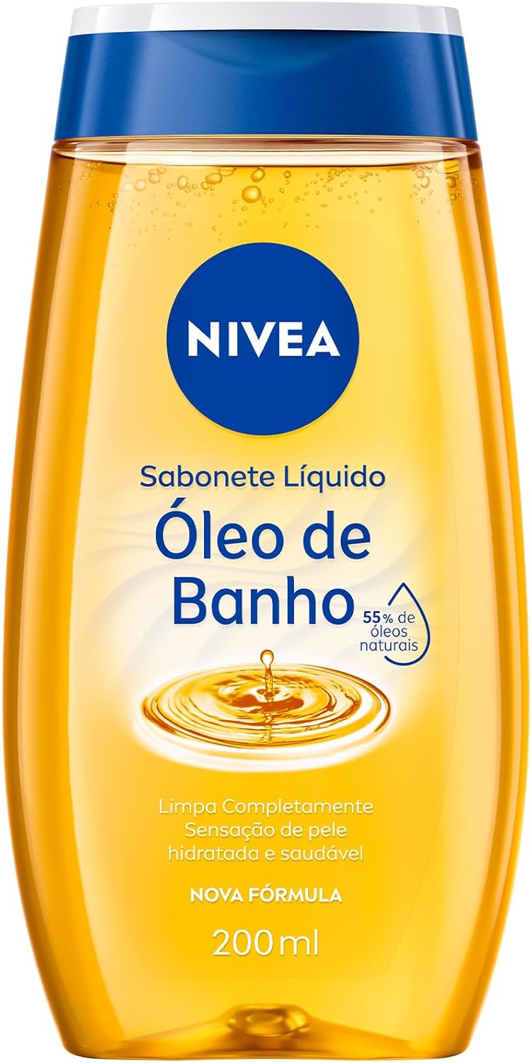 NIVEA Sabonete Líquido Óleo de Banho 200ml Embalagem do Sabonete Líquido NIVEA Óleo de Banho destacando a textura dourada do líquido hidratante