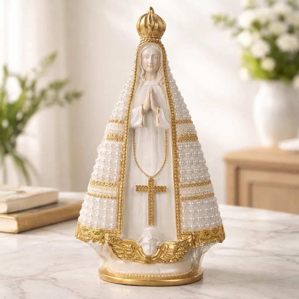 Nossa Senhora Aparecida 30cm com Pérolas em Gesso