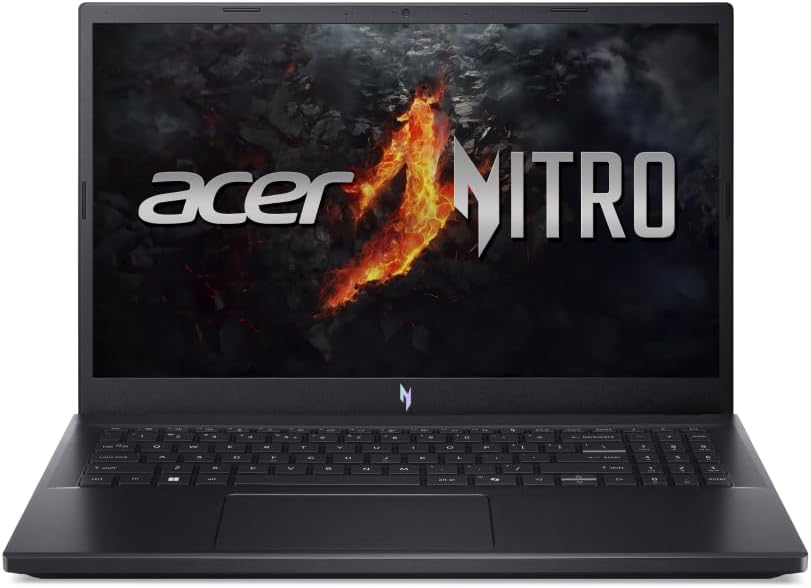 Acer Nitro V15 ANV15-41-R2GT em detalhes Notebook gamer preto com teclado retroiluminado e tela exibindo gráficos de alta definição em ambiente iluminado
