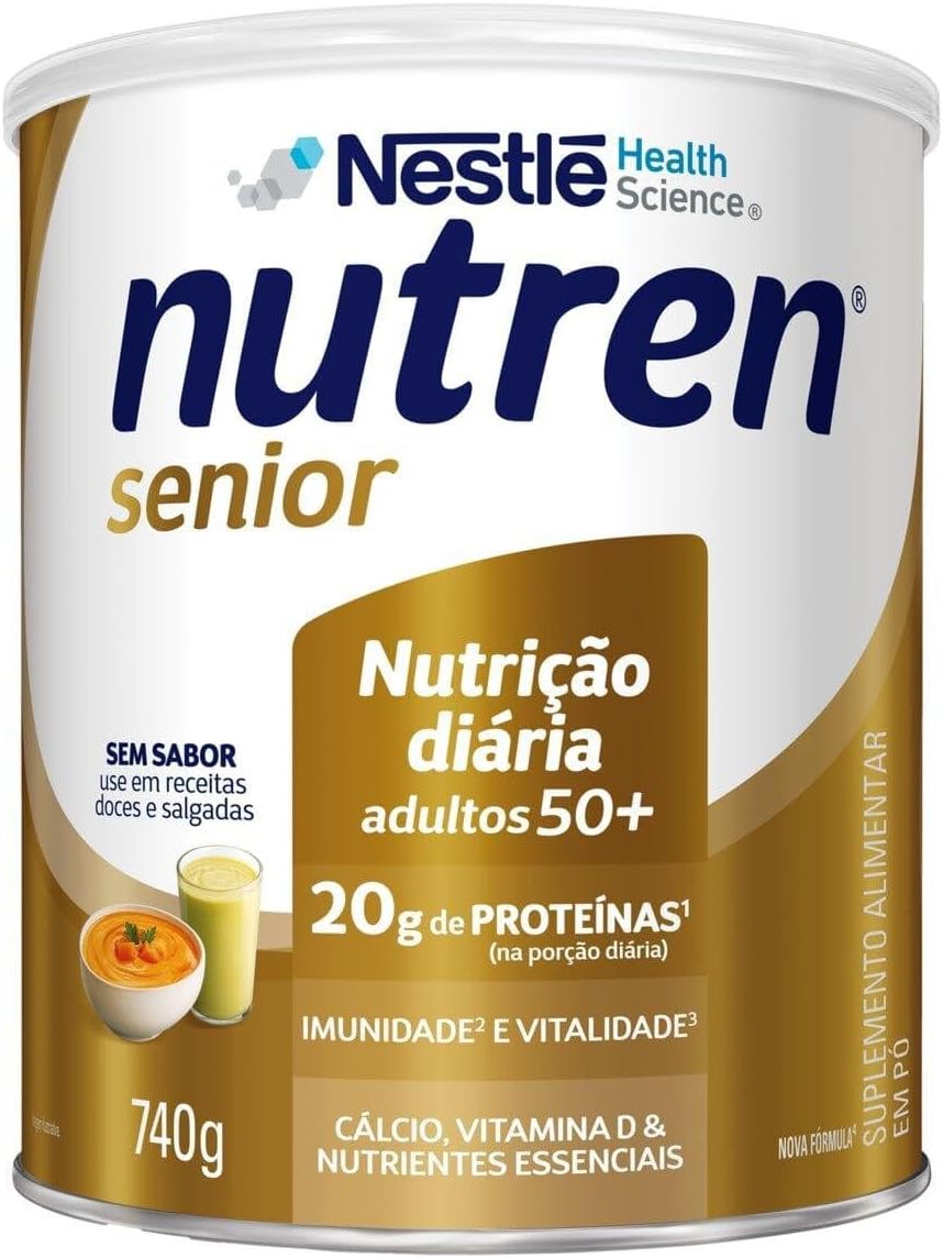 Suplemento Alimentar Nutren Senior 740g Sem Sabor Lata de suplemento alimentar em pó sem sabor para adultos com foco em saúde óssea e muscular