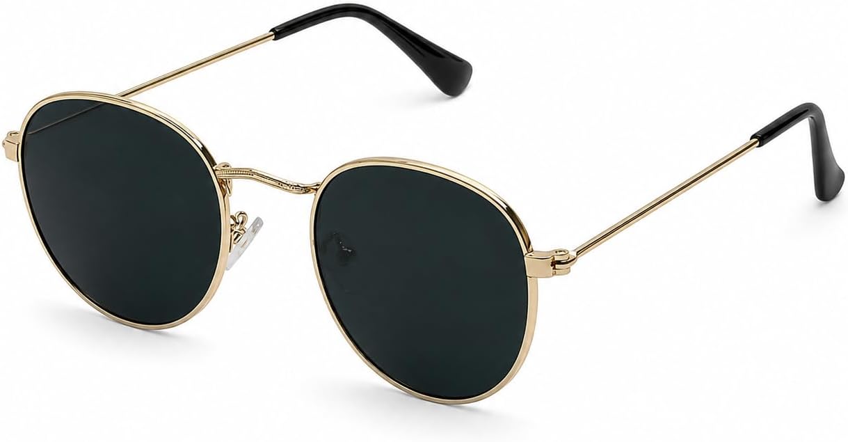 Óculos de Sol Solon Unissex Redondo Dourado com Lentes Escuras