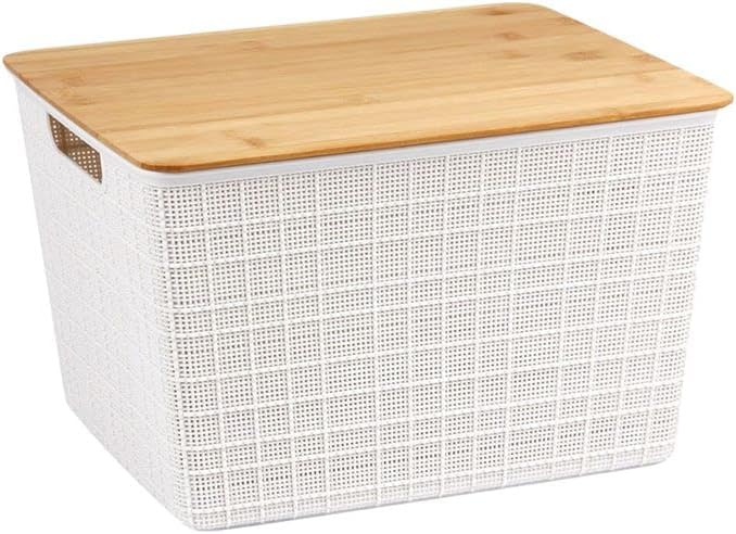 Oikos - Caixa Organizadora 18L com Tampa de Bambu Branca