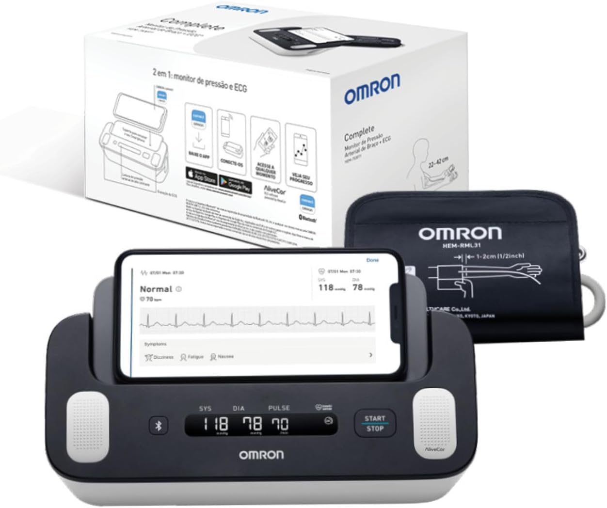 OMRON HEM-7530T1: Monitor de Pressão e ECG Bluetooth