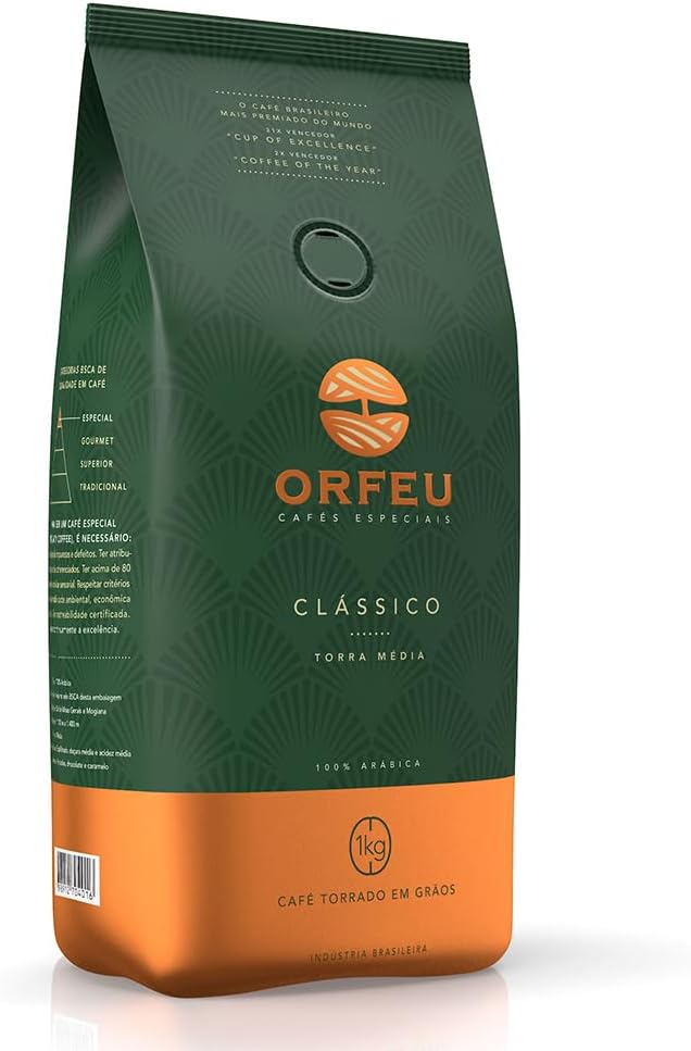 Orfeu Café Clássico em Grãos, 100% Arábica, Torra Média, 1kg