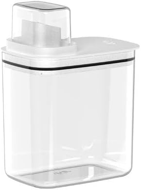 Ou Dispenser 1,5L Branco Linha Flow - Organizador Casa Dispenser de plástico branco com tampa da marca Ou linha Flow sobre bancada organizada