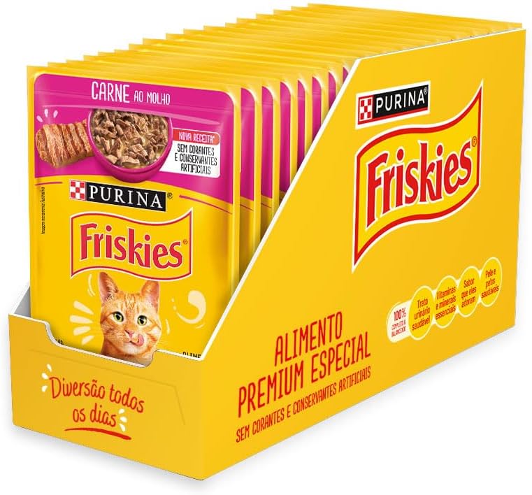 Pack Nestlé Purina Friskies Ração Úmida para Gatos Adultos Carne ao Molho